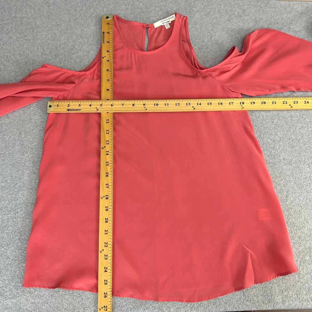 Lavender Brown Silk Blouse Coral Pink Cold Shoulder 3/4 Sleeve Women Size Small - Picture 3 of 10